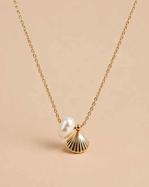 Collar DAGAT de acero inoxidable con concha y perla — HIRAYA JEWELS